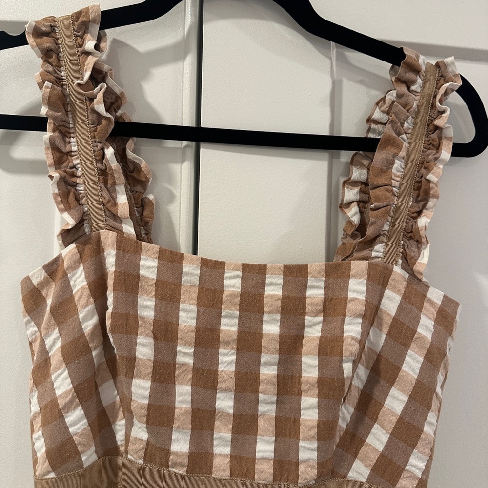 Tuckernuck Madeline Tan Gingham Midi Dress XS - Picture 3 of 3